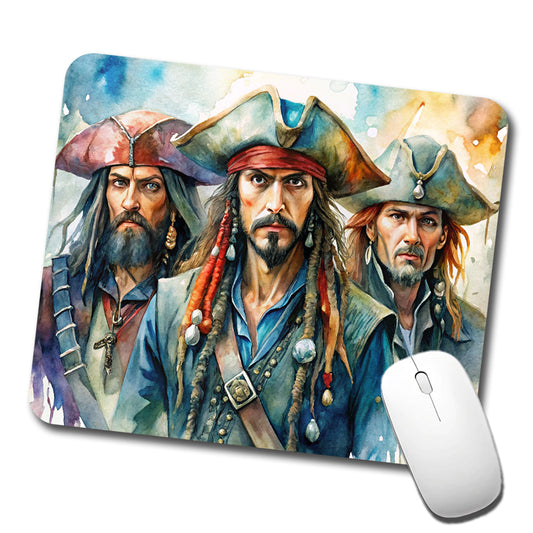 Angry Swashbuckling Pirates Watercolor Low Profile Mouse Pad Mat