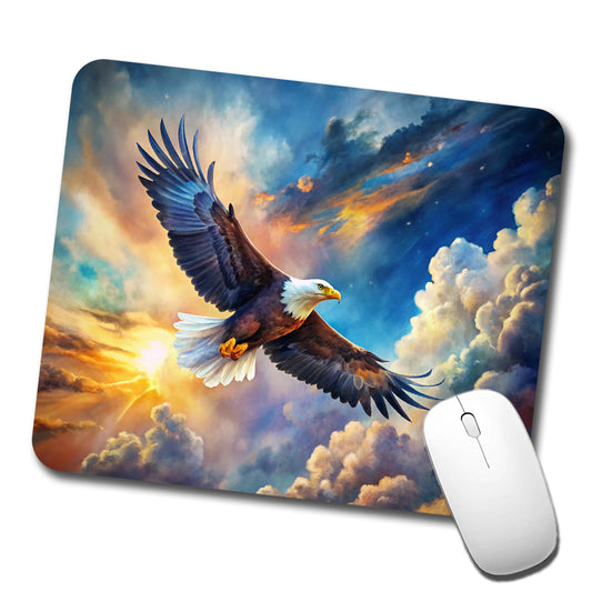 Bald Eagle Flying In Sky Clouds Watercolor Low Profile Mouse Pad Mat