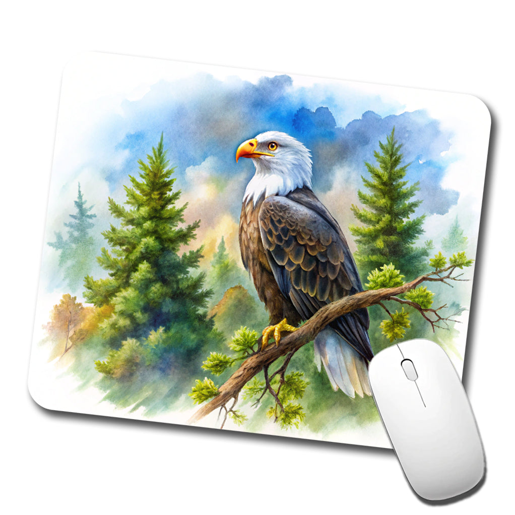 Bald Eagle In Tree Watercolor Low Profile Mouse Pad Mat