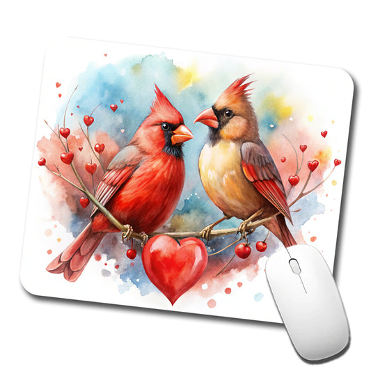 Cardinals In Love With Hearts Valentine's Day Low Profile Mouse Pad Mat