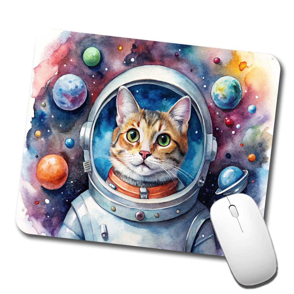 Cat In Space Funny Tabby Watercolor Low Profile Mouse Pad Mat