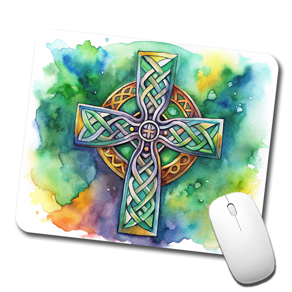 Celtic Christian Cross Watercolor Low Profile Mouse Pad Mat