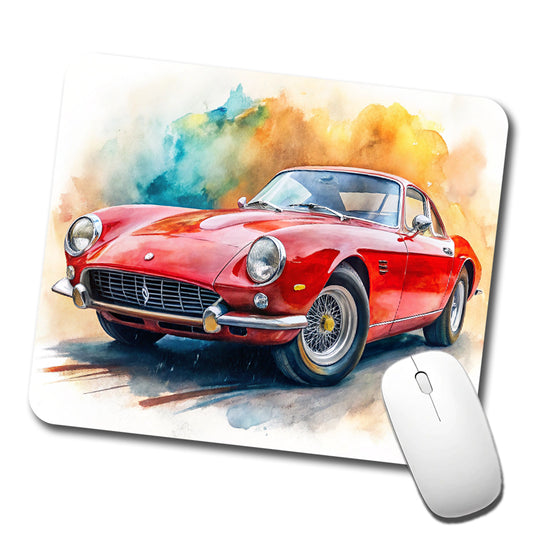 Classic Vintage Red Italian Sports Car Watercolor Low Profile Mouse Pad Mat