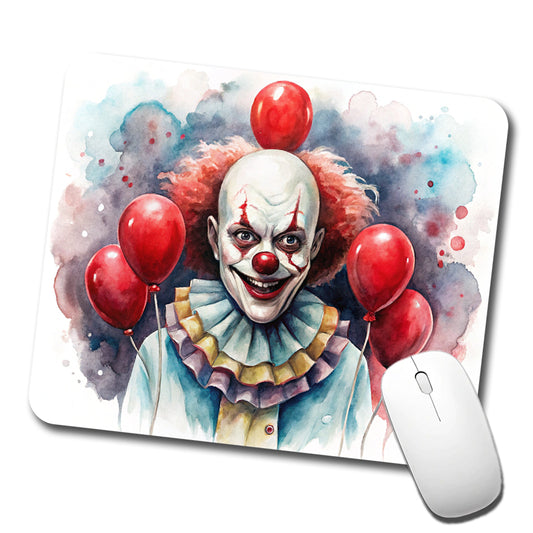 Creepy Scary Evil Clown With Red Balloons Watercolor Low Profile Mouse Pad Mat