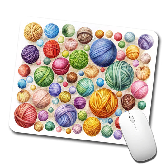Crocheting Knitting Colorful Yarn Balls Low Profile Mouse Pad Mat