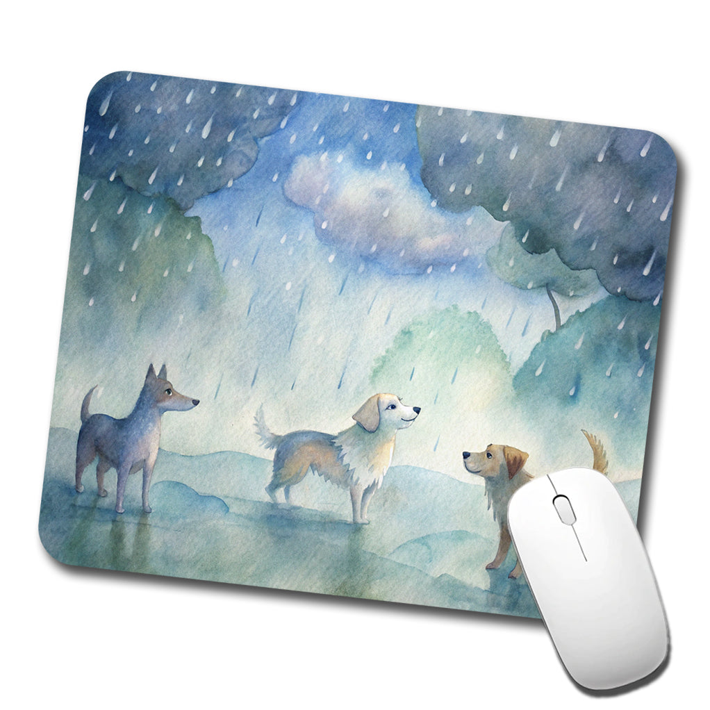 Dogs In The Rain Watercolor Low Profile Mouse Pad Mat