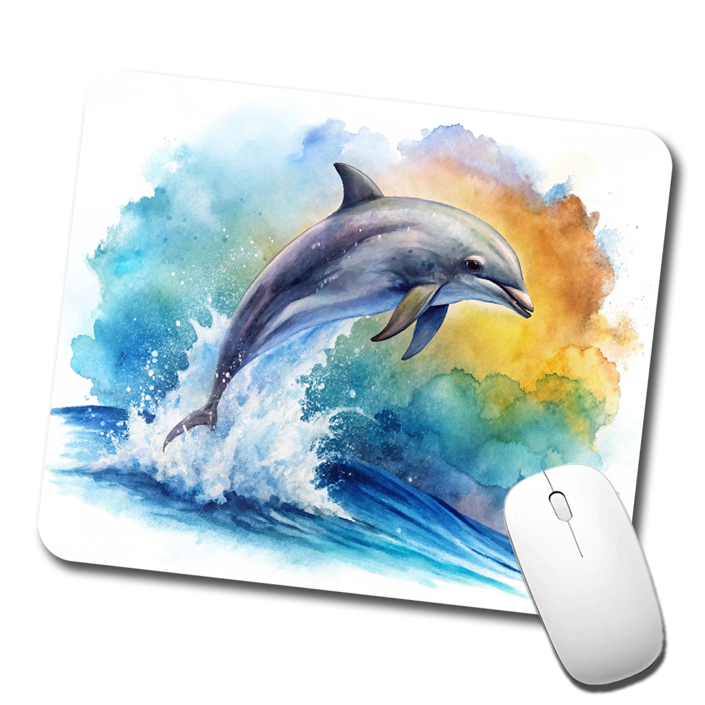 Dolphin Jumping In Ocean Watercolor Low Profile Mouse Pad Mat