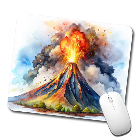 Erupting Volcano Watercolor Low Profile Mouse Pad Mat