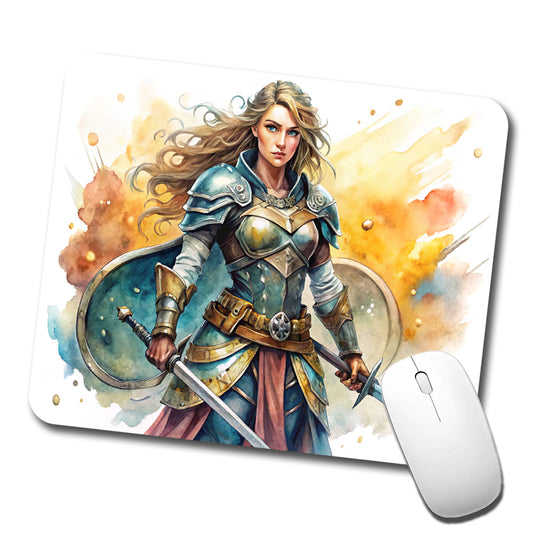 Fantasy Female Fighter Warrior Shield-maiden Watercolor Low Profile Mouse Pad Mat