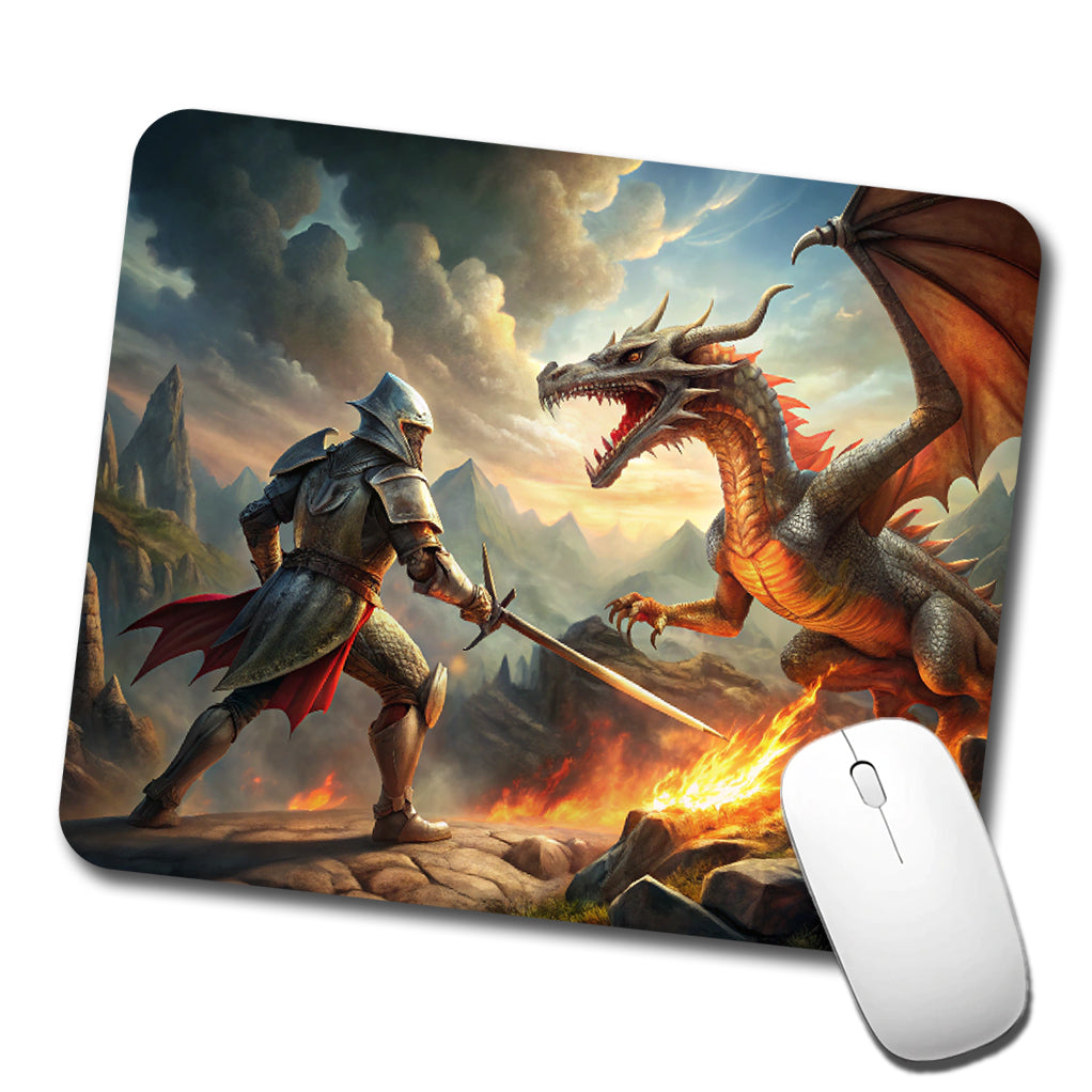 Fantasy Knight Fighting A Fire-breathing Dragon Low Profile Mouse Pad Mat