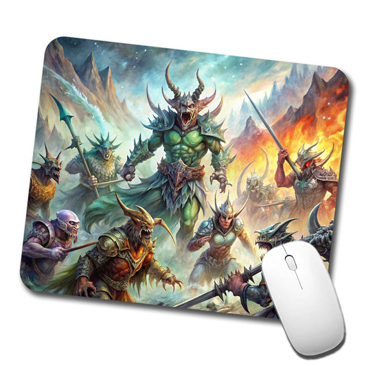 Fantasy Monsters In Battle Watercolor Low Profile Mouse Pad Mat