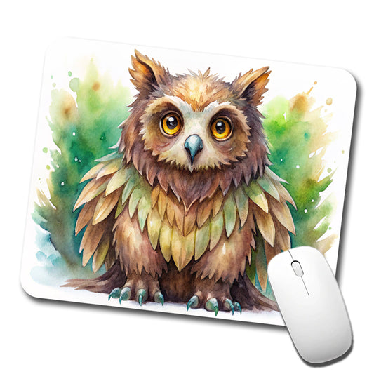 Fantasy Owl Bear Owlbear Green Background Watercolor Low Profile Mouse Pad Mat