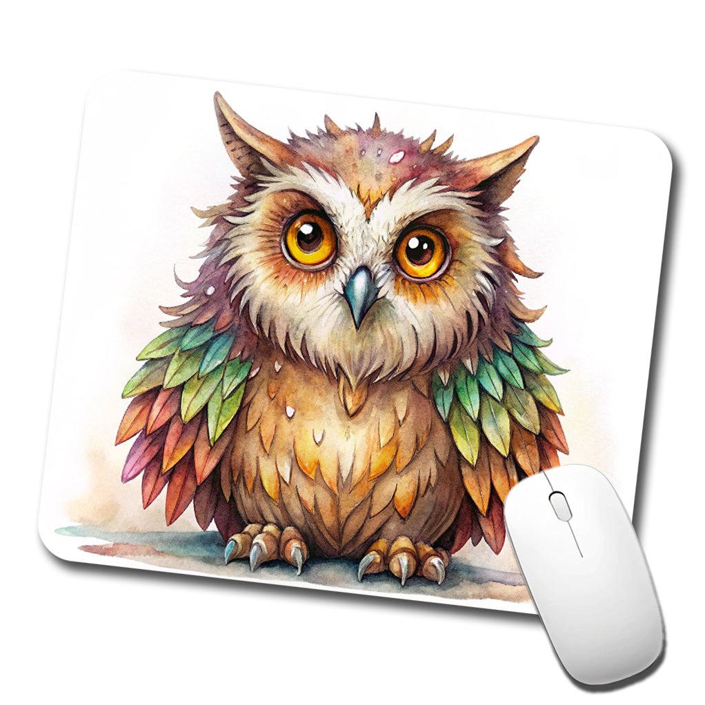 Fantasy Owlbear Owl Bear Colorful Wings Watercolor Low Profile Mouse Pad Mat