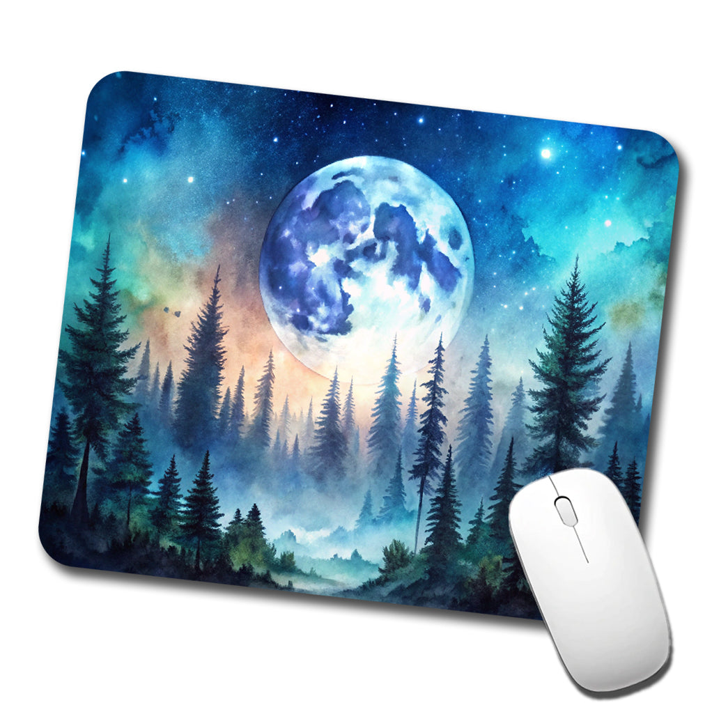 Fantasy Sci-fi World Moon Rising Over Forest Low Profile Mouse Pad Mat