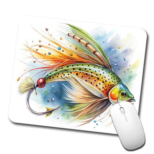 Fishing Lure Flies Watercolor Low Profile Mouse Pad Mat