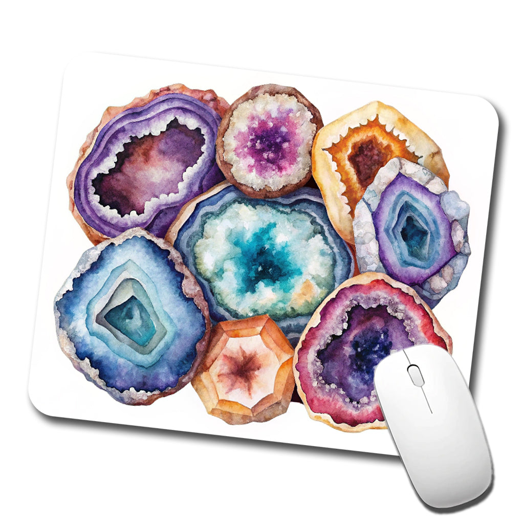 Geode Volcanic Crystals Cut Open Watercolor Low Profile Mouse Pad Mat