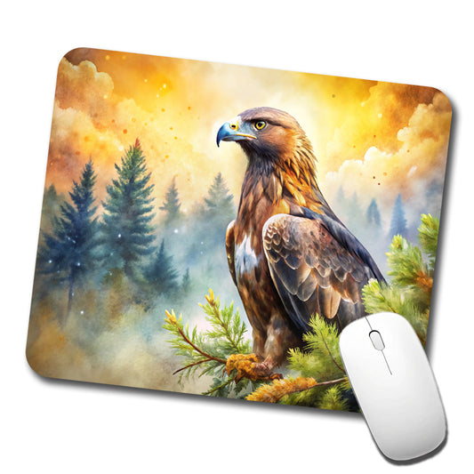 Golden Eagle Raptor Bird Of Prey In Tree Watercolor Low Profile Mouse Pad Mat