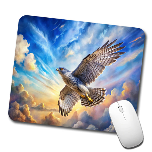 Goshawk Raptor Bird Of Prey In Flight Sky Clouds Watercolor Low Profile Mouse Pad Mat