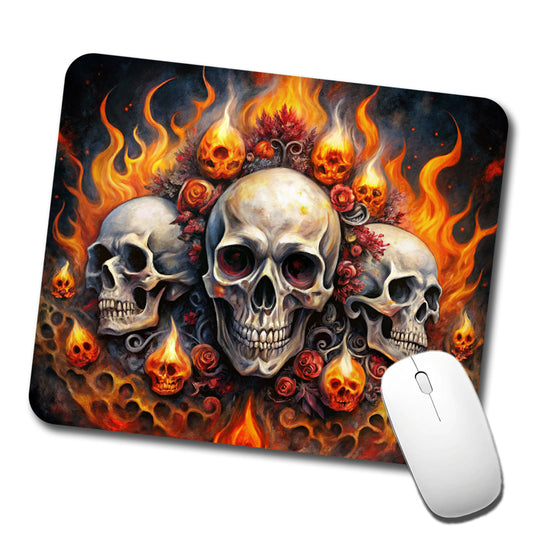 Gothic Skulls And Flames Watercolor Low Profile Mouse Pad Mat