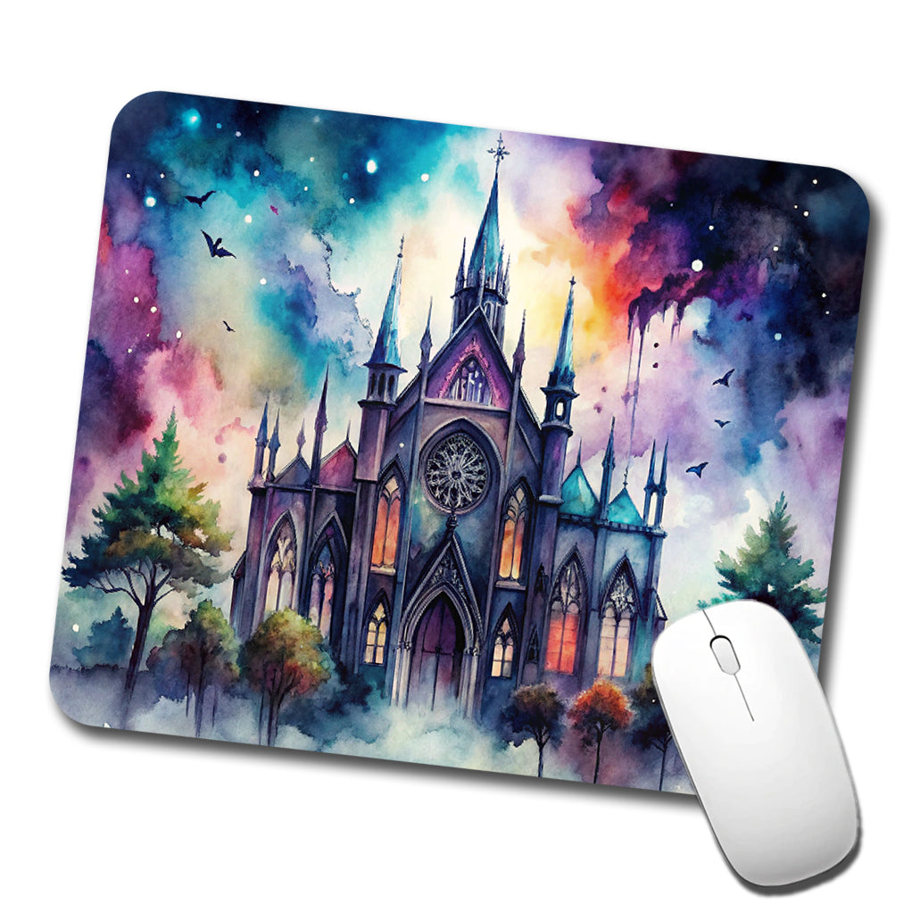 Gothic Style Church Watercolor Low Profile Mouse Pad Mat
