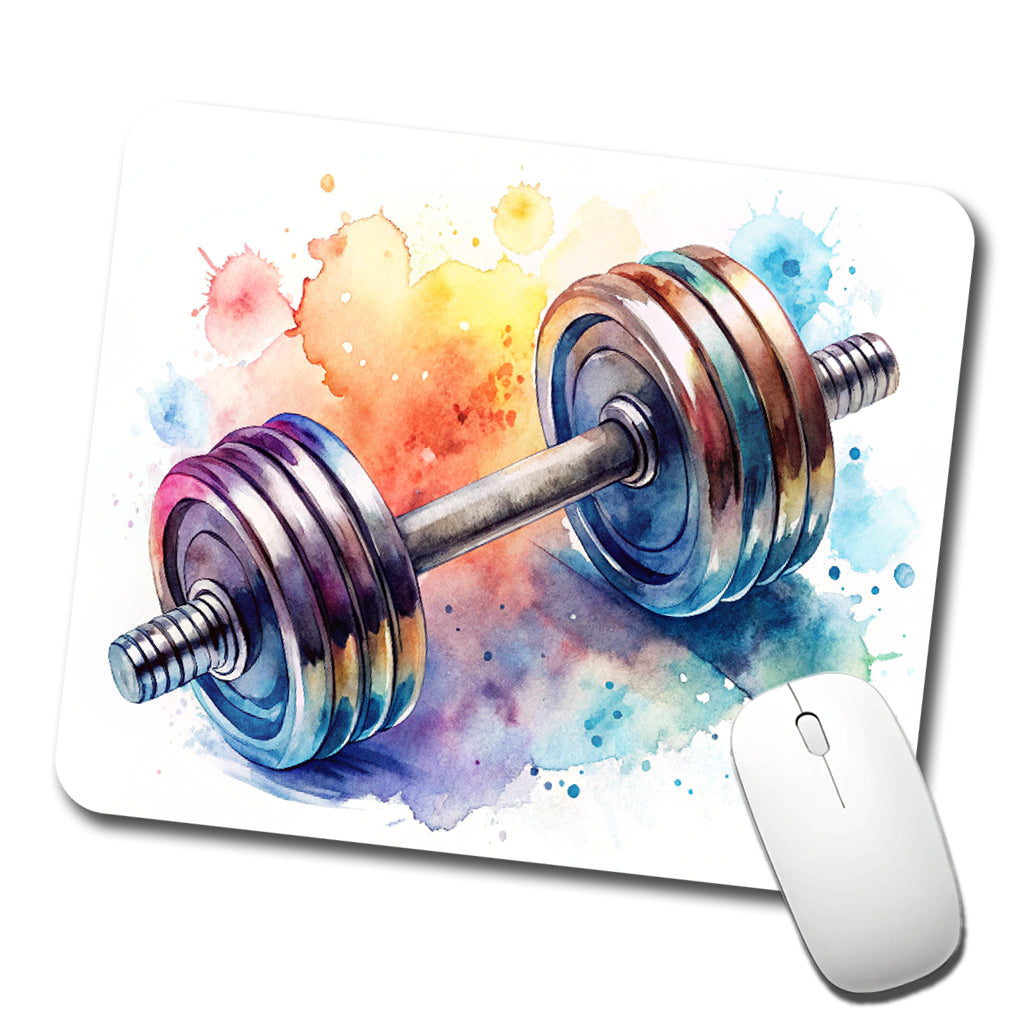 Gym Workout Dumbbells Weights Watercolor Low Profile Mouse Pad Mat