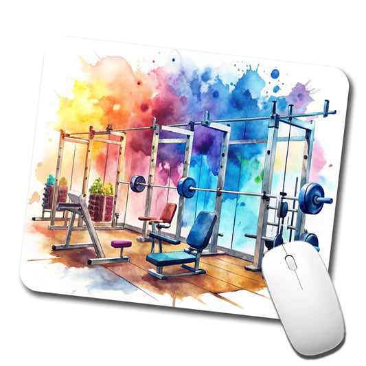 Gym Workout Equipment Watercolor Low Profile Mouse Pad Mat