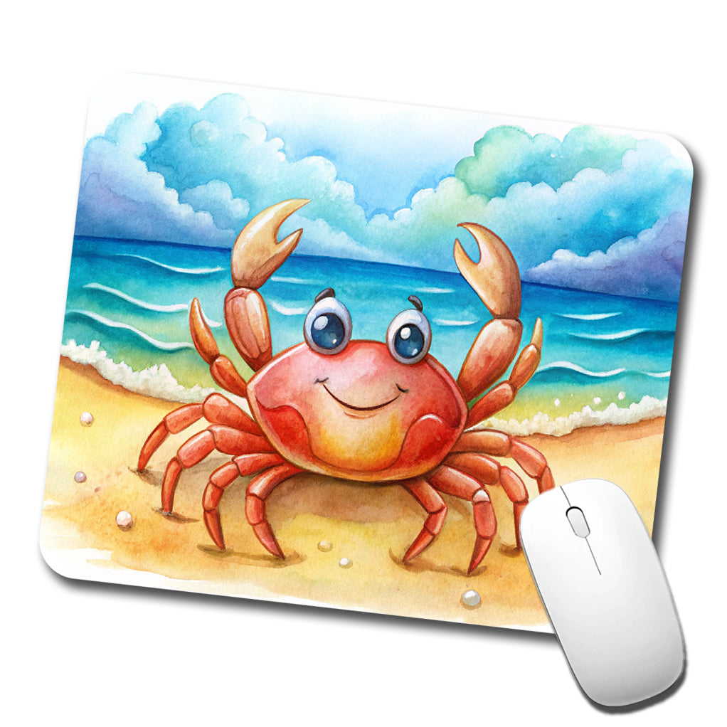 Happy Crab On The Tropical Beach Watercolor Low Profile Mouse Pad Mat