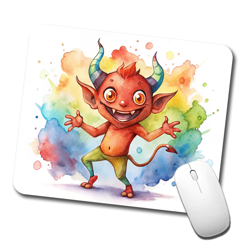 Happy Short Dancing Demon Watercolor Low Profile Mouse Pad Mat