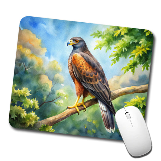 Harris's Hawk Raptor Bird Of Prey In Tree Watercolor Low Profile Mouse Pad Mat
