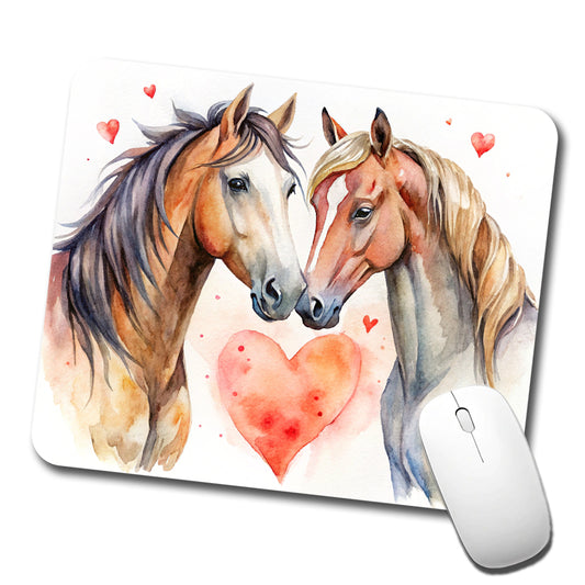 Horses In Love Heart Valentine's Day Low Profile Mouse Pad Mat