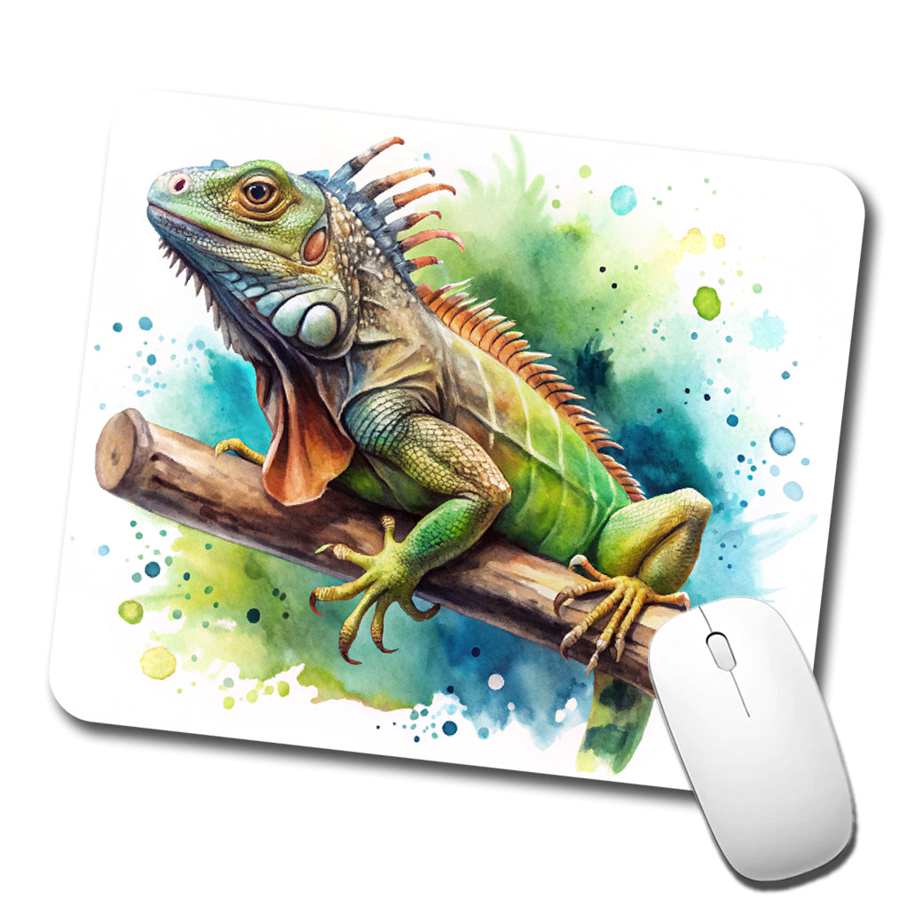 Iguana Lizard On Branch Reptile Watercolor Low Profile Mouse Pad Mat