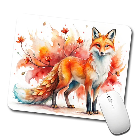 Kitsune Fox Asian Japanese Spirit Animal Folklore Watercolor Low Profile Mouse Pad Mat