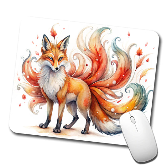 Kitsune Fox With Many Tails Asian Japanese Spirit Folklore Watercolor Low Profile Mouse Pad Mat
