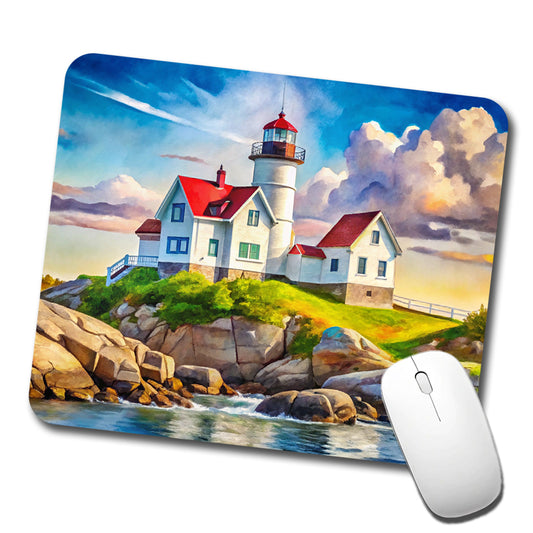 Lighthouse Like Nubble Lighthouse Maine Watercolor Low Profile Mouse Pad Mat
