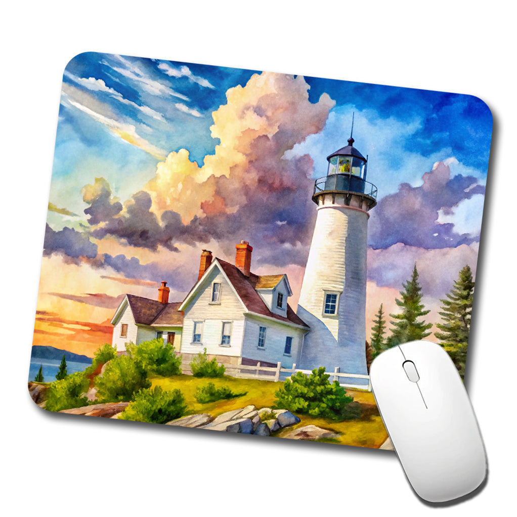 Lighthouse Like Pemaquid Point Maine Watercolor Low Profile Mouse Pad Mat