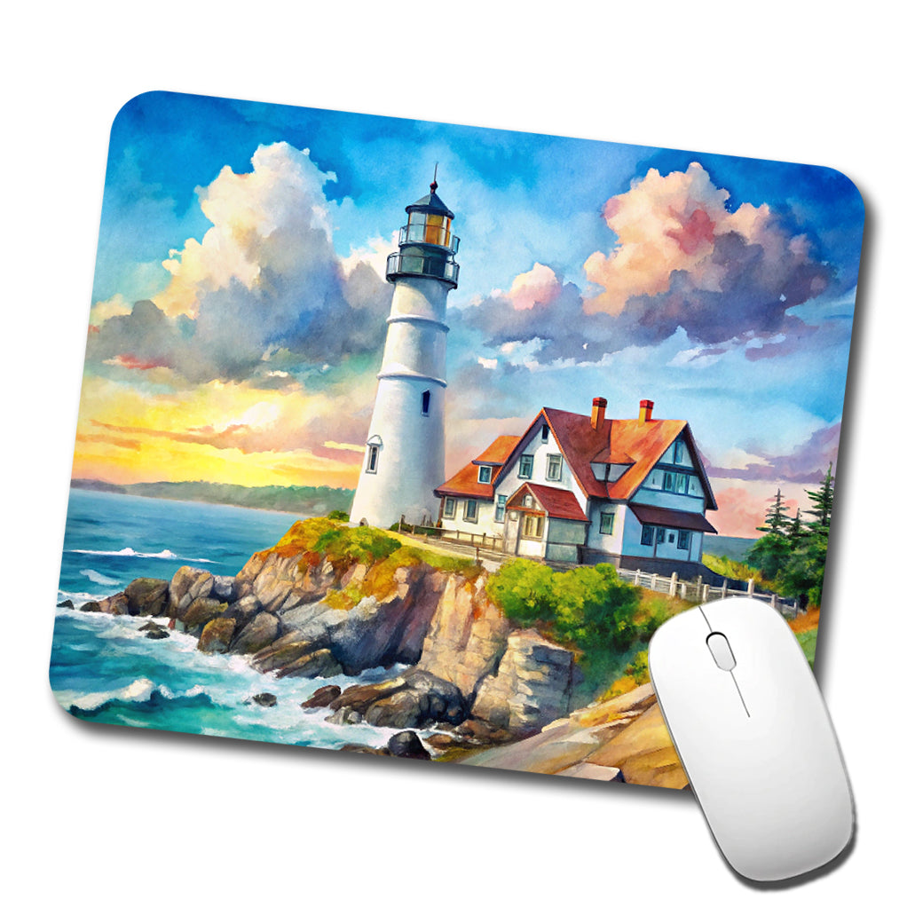 Lighthouse Like Portland Head Maine Watercolor Low Profile Mouse Pad Mat