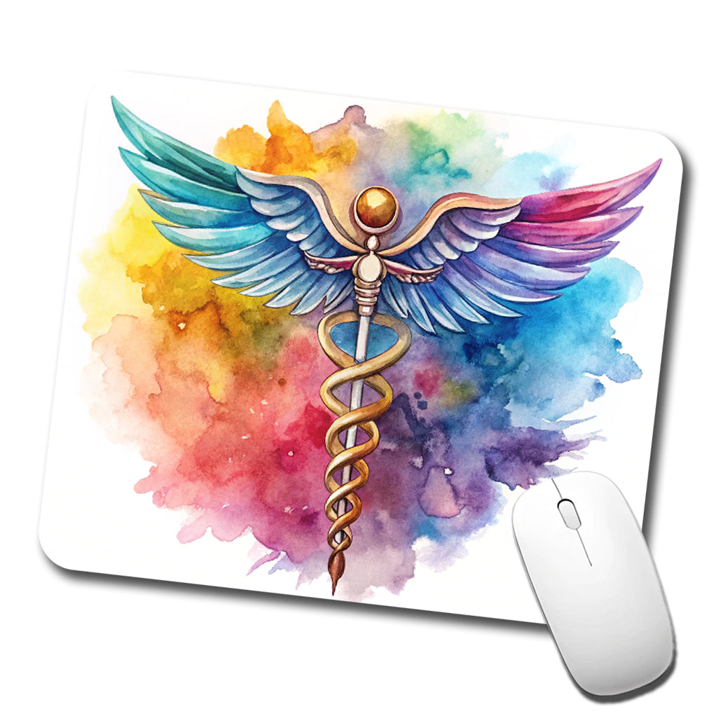 Medical Caduceus Doctor Nurse RN EMT Watercolor Low Profile Mouse Pad Mat