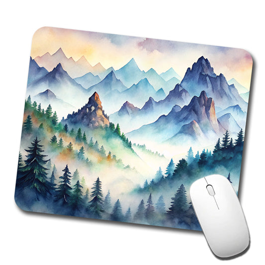 Mist Covered Mountains Misty Watercolor Low Profile Mouse Pad Mat