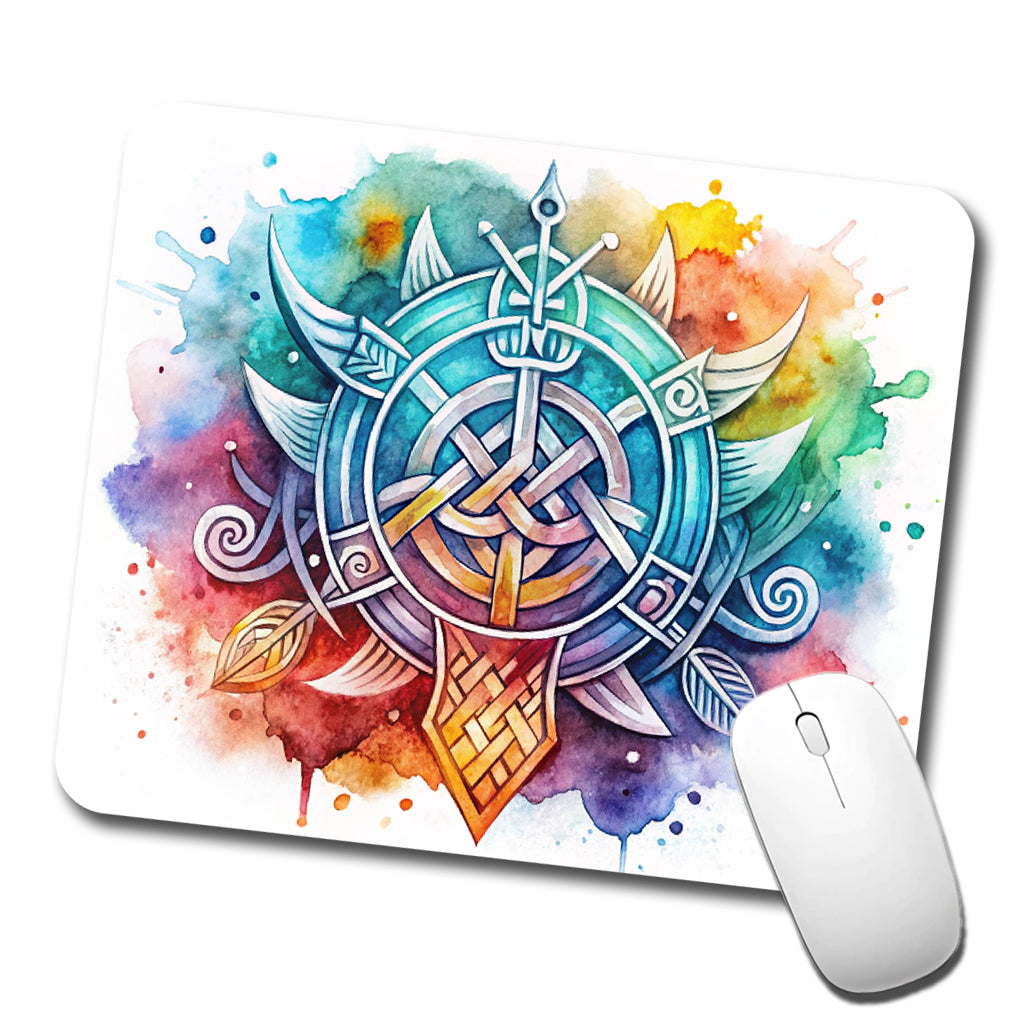 Norse Viking Symbols Watercolor Low Profile Mouse Pad Mat
