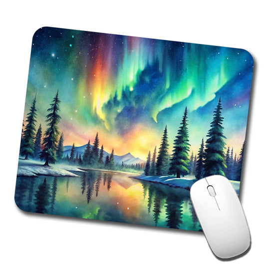 Northern Lights Watercolor Beautiful Low Profile Mouse Pad Mat