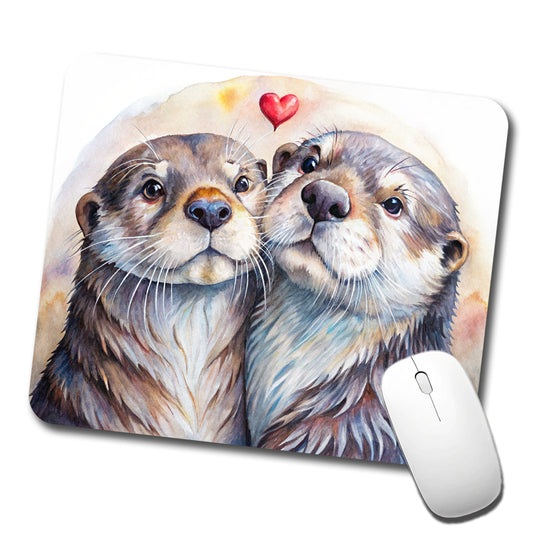 Otters In Love Heart Valentine's Day Low Profile Mouse Pad Mat