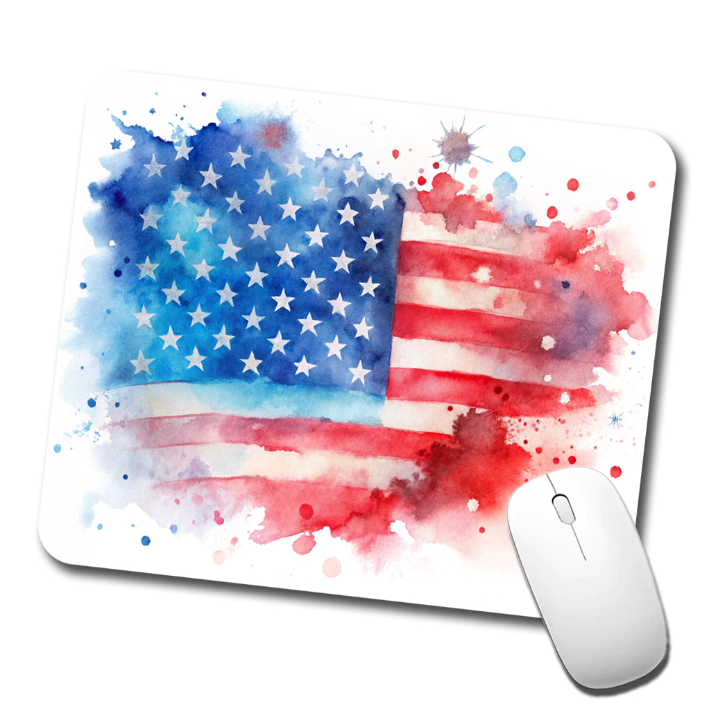 Patriotic American Flag USA Watercolor Low Profile Mouse Pad Mat