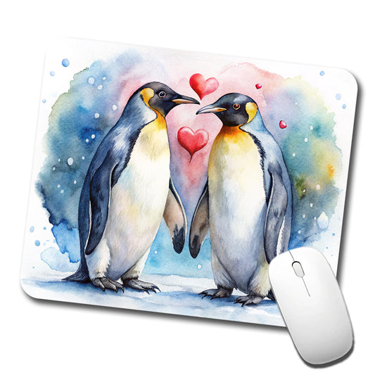 Penguins In Love Hearts Valentine's Day Low Profile Mouse Pad Mat