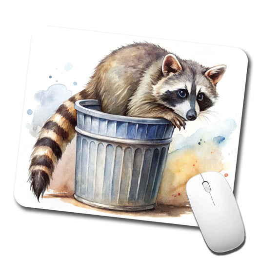 Raccoon In A Trash Can Panda Watercolor Low Profile Mouse Pad Mat