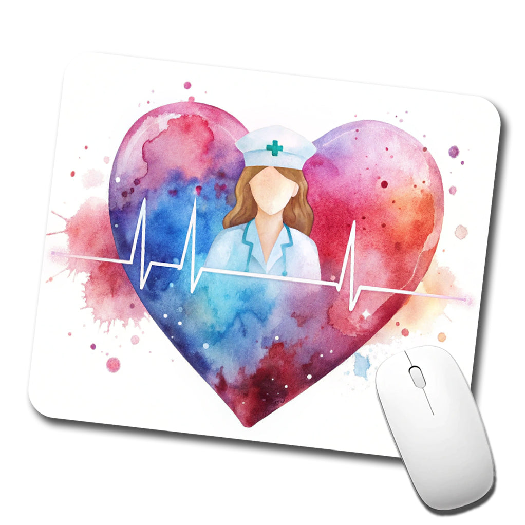 RN Nurse Life Pulse Heart Beat Watercolor Low Profile Mouse Pad Mat