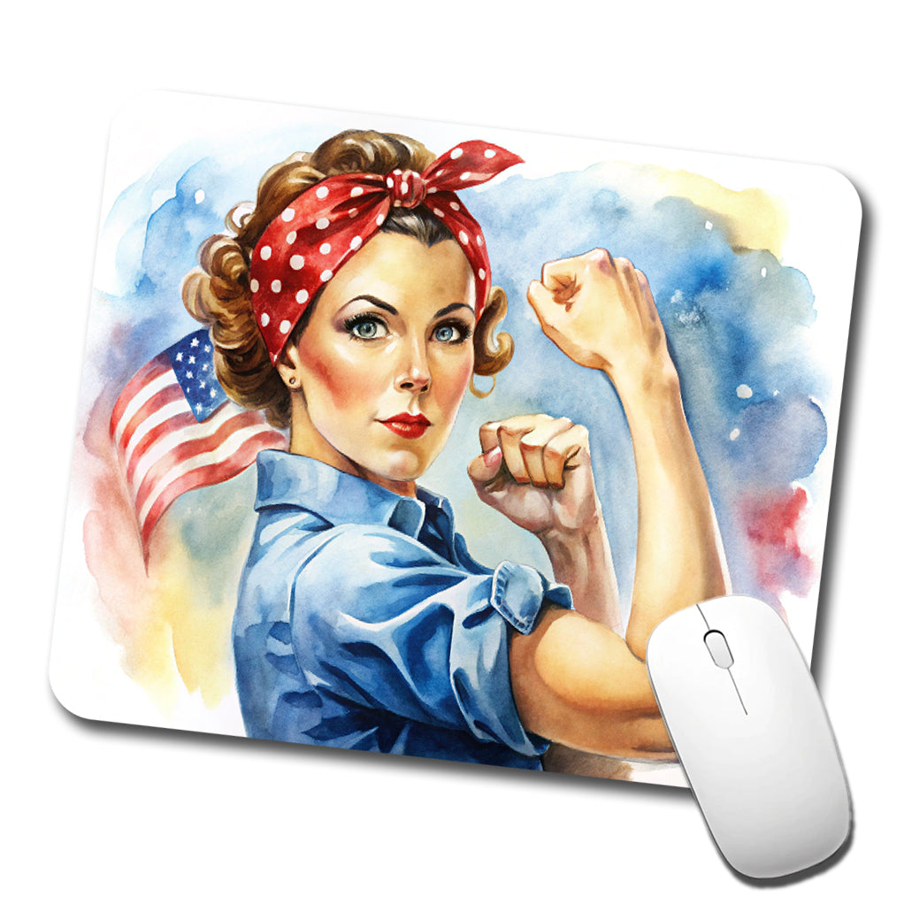 Rosie The Riveter Patriotic Watercolor Low Profile Mouse Pad Mat