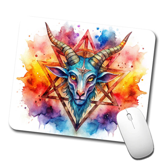 Satanic Pagan Goat Horns Pentagram Symbol Watercolor Low Profile Mouse Pad Mat