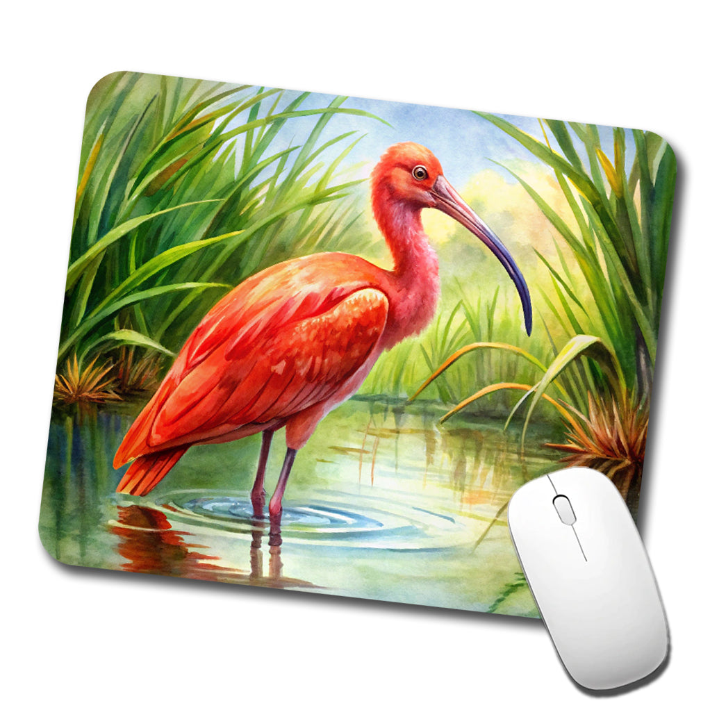 Scarlet Ibis In Marsh Bird Watercolor Low Profile Mouse Pad Mat