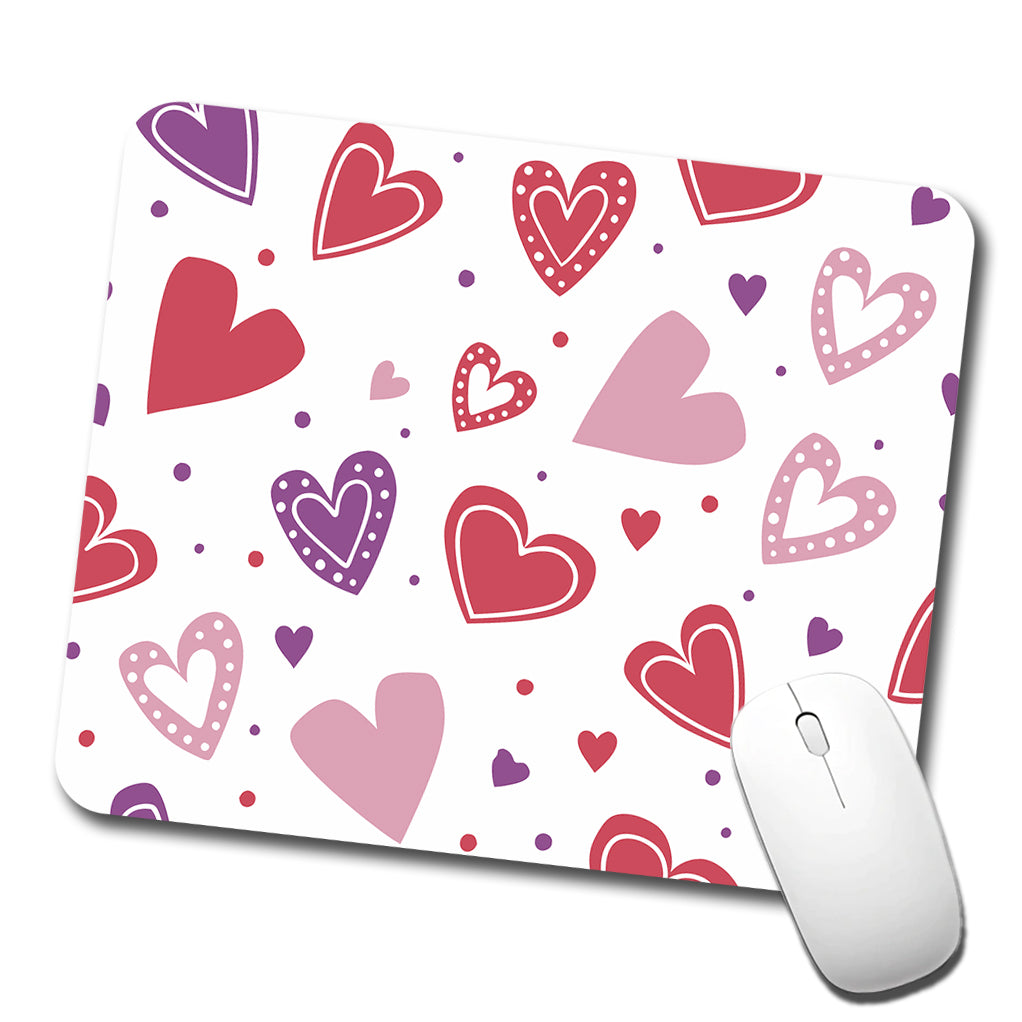 Scattered Hearts Bright Red Pink Purple Love Low Profile Mouse Pad Mat