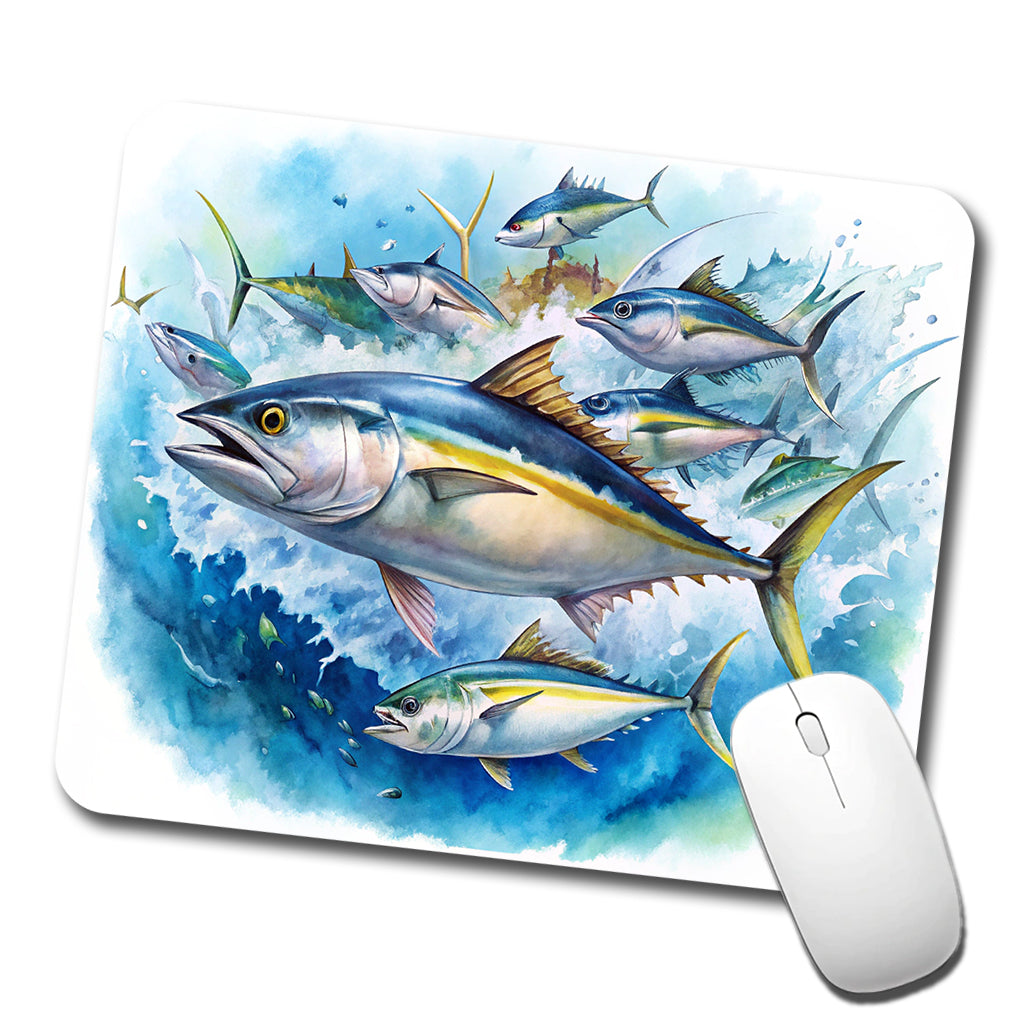 School Of Tuna Deep Sea Sport Fishing Watercolor Low Profile Mouse Pad Mat